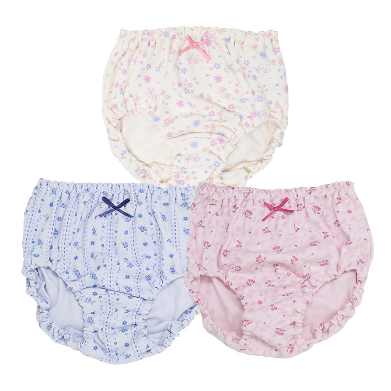 ショーツ キッズ 女の子 パンツ 綿100％ 3枚組 ガールズ 下着 110cm 120cm 130cm 140cn 150cm 160cm 165cm 子供 インナー ジュニア 綿 コットン 柄ショーツ 花柄 チェリー柄 可愛い セット まとめ買い 肌にやさしい ネームタグ付き ゴム取替え 通学 通園 小学生 中学生