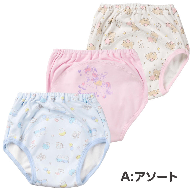 女の子 トレーニングパンツ 肌側綿100％ 3枚組 3層構造 トイトレ パンツ トレパン トイレトレーニング 90 100 110 120 cm キッズ 女児 子供用 ちょい漏れ対策 パイル ネームタグ 通園 保育園 幼稚園 お着替え 洗い替え パンツデビュー おむつ外し