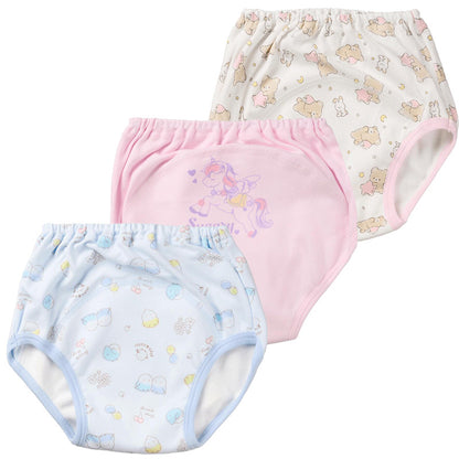 女の子 トレーニングパンツ 肌側綿100％ 3枚組 3層構造 トイトレ パンツ トレパン トイレトレーニング 90 100 110 120 cm キッズ 女児 子供用 ちょい漏れ対策 パイル ネームタグ 通園 保育園 幼稚園 お着替え 洗い替え パンツデビュー おむつ外し