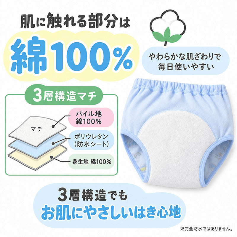 男の子 トレーニングパンツ 肌側綿100％ 3枚組 3層構造 トイトレ パンツ トレパン トイレトレーニング 90 100 110 120 cm キッズ 男児 子供用 ちょい漏れ対策 パイル ネームタグ 通園 保育園 幼稚園 お着替え 洗い替え パンツデビュー おむつ外し