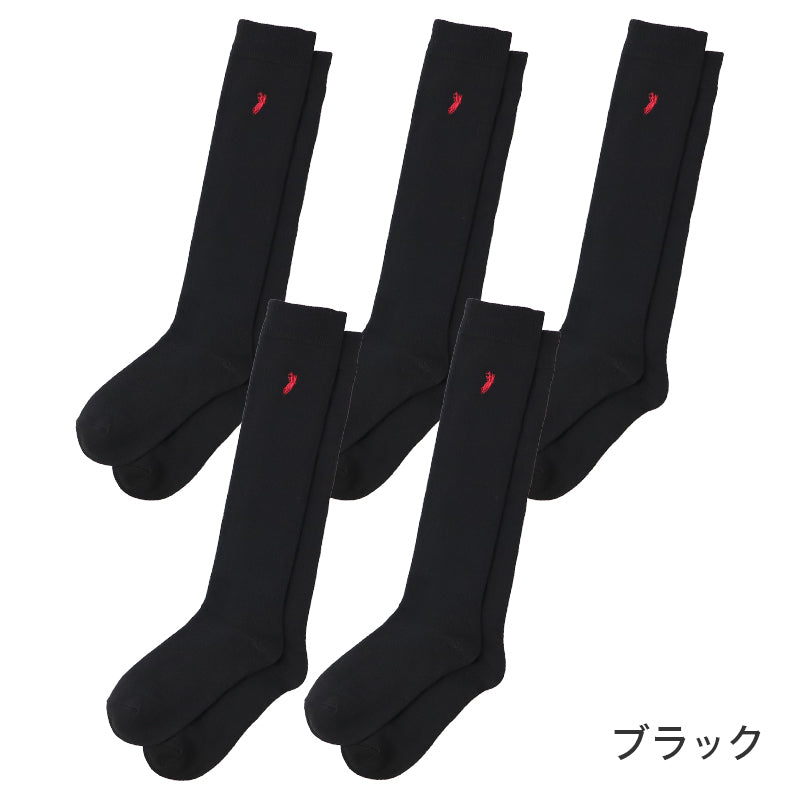 スクールソックス 紺 黒 ワンポイント 5足セット ハイソックス 学生 中高生 中学生 高校生 靴下 通学 POLO ウエスタン 刺繍 22-24cm 女性 レディース 22cm 23cm 24cm WESTERN POLO TEXAS
