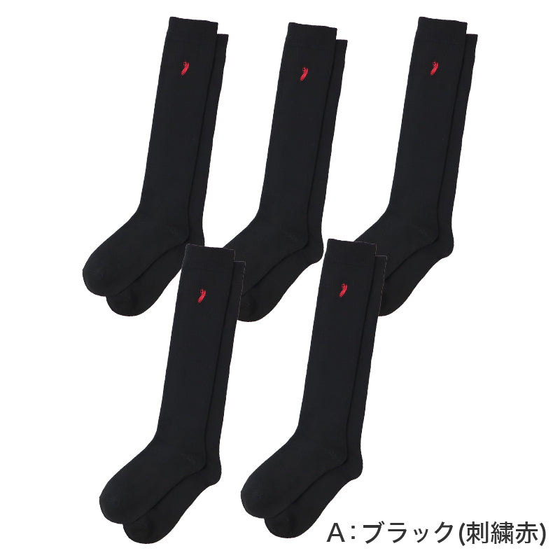スクールソックス ハイソックス リブ レディース 5足セット 黒 紺 22-24cm ワンポイント 刺繍 靴下 女子 中学生 高校生 通学 学校 22cm 23cm 24cm WESTERN POLO TEXAS