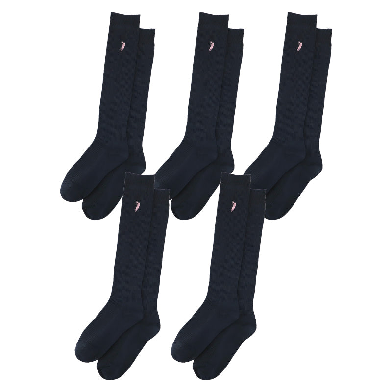 スクールソックス ハイソックス リブ レディース 5足セット 黒 紺 22-24cm ワンポイント 刺繍 靴下 女子 中学生 高校生 通学 学校 22cm 23cm 24cm WESTERN POLO TEXAS