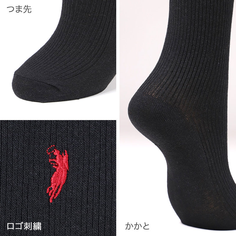 靴下 レディース リブ ソックス 綿混 レディースソックス 22-24cm スクールソックス 通学 くつした くつ下 黒 ブラック おしゃれ シンプル 可愛い 刺繍 WESTERN POLO TEXAS