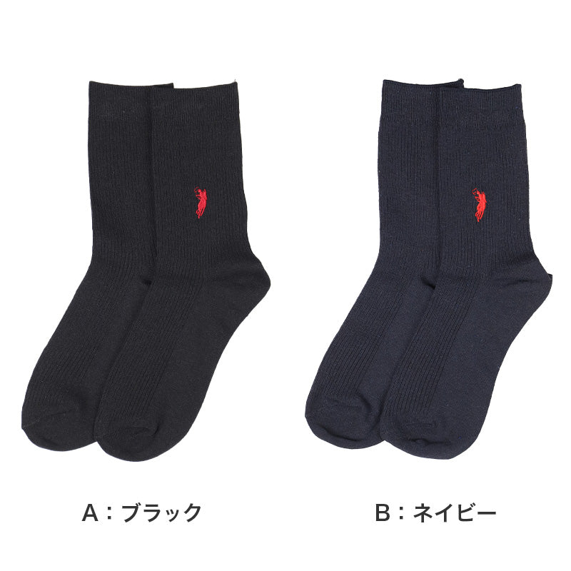 靴下 レディース リブ ソックス 綿混 レディースソックス 22-24cm スクールソックス 通学 くつした くつ下 黒 ブラック おしゃれ シンプル 可愛い 刺繍 WESTERN POLO TEXAS