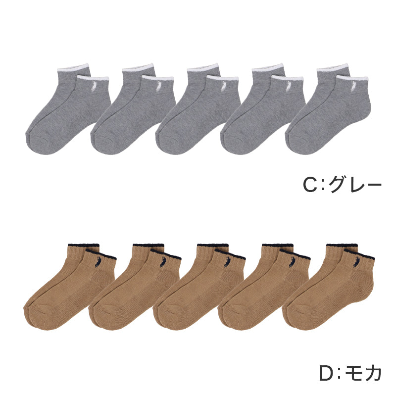 レディース ソックス 5足セット 靴下 POLO ウエスタン スニーカー丈 刺繍 ワンポイント 22-24cm 22cm 23cm 24cm 底パイル ブラック ネイビー グレー モカ