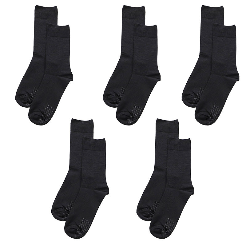メンズ 靴下 クルーソックス メンズソックス 5足セット 25 26 27 cm クルー丈 履き口ゆったり すべり止め付き 口ゆったり ゆったり靴下 痛くなりにくい フローリング 介護 仕事用 在宅用 デイリー 滑り止め 病院用 使いやすい ビジネスソックス ブラック 黒 まとめ買い