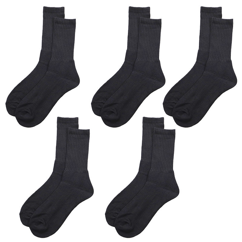 メンズ スポーツソックス クルー丈 総パイル 靴下 厚手 5足セット 25 26 27 cm 綿混 クッション クルー ソックス パイル スポーツ 運動 ジム ウォーキング ランニング トレーニング 立ち仕事 黒 白 ブラック ホワイト 疲れにくい まとめ買い