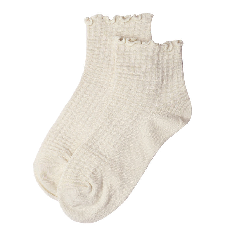 靴下 レディース クルーソックス リブ ワッフル生地 22～24cm 快適 靴下 無地 オールシーズン おしゃれ くつした くつ下 通気性 伸縮 クルー丈 婦人靴下 シンプル 可愛い