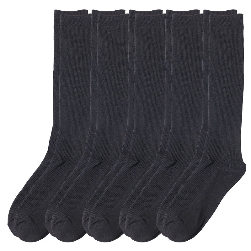 ハイソックス レディース リブ 靴下 5足セット 22 23 24cm ソックス 綿混 黒 ブラック シンプル
