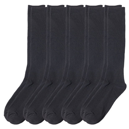 ハイソックス レディース リブ 靴下 5足セット 22 23 24cm ソックス 綿混 黒 ブラック シンプル