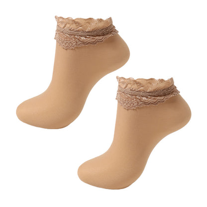レース付ストッキング ショートストッキング ストッキング 足首丈 ロークルー丈 レディース ストッキング レース付き ナイロン 靴下 22-24cm 婦人 ベージュ 黒 肌色 スニーカー丈