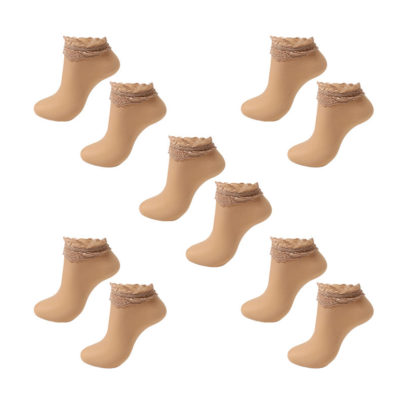 レース付ストッキング 5セット ショートストッキング ストッキング 足首丈 ロークルー丈 レディース ストッキング ナイロン 靴下 22-24cm 婦人 ベージュ 黒 肌色 スニーカー丈