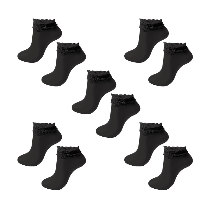 レース付ストッキング 5セット ショートストッキング ストッキング 足首丈 ロークルー丈 レディース ストッキング ナイロン 靴下 22-24cm 婦人 ベージュ 黒 肌色 スニーカー丈