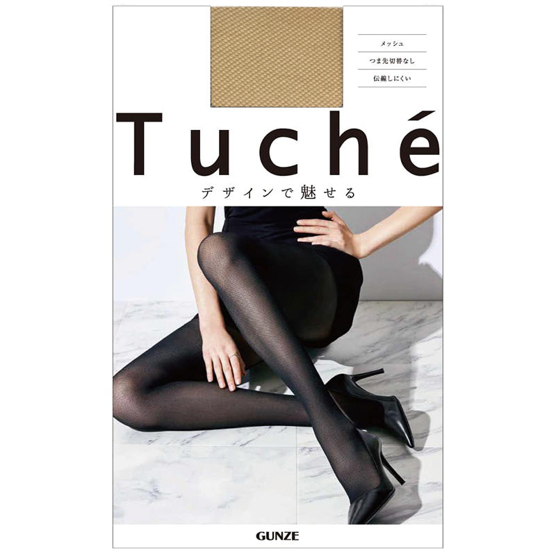 グンゼ tuche ストッキング 柄 黒 肌 トゥシェ M L LL ブラック ベージュ gunze メッシュ 通年 伝線防止 伝線しにくい パーティ 結婚式 入学式 普段使い