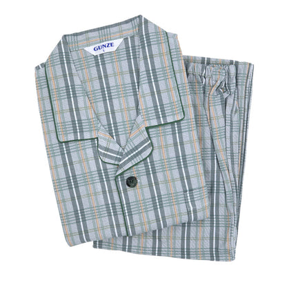 グンゼ パジャマ メンズ 綿100 日本製 S M L LL GUNZE シニア 寝巻 寝間着 部屋着 前開き ホームウェア ルームウェア チェック ストライプ 男性 紳士 敬老の日 ギフト 父の日 (送料無料)
