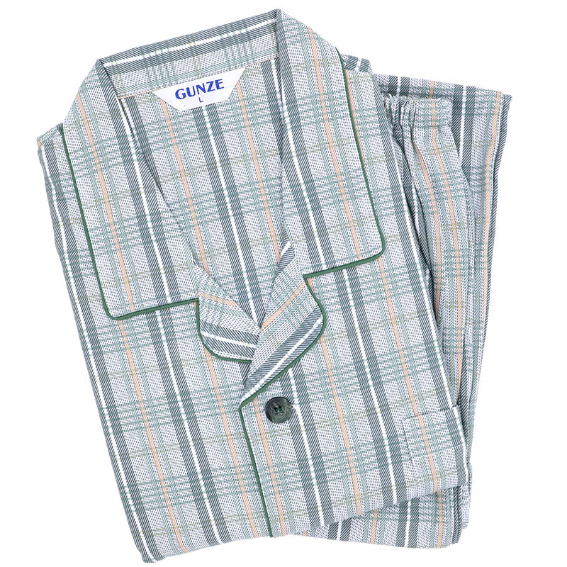 グンゼ パジャマ メンズ 綿100 日本製 S M L LL GUNZE シニア 寝巻 寝間着 部屋着 前開き ホームウェア ルームウェア チェック ストライプ 男性 紳士 敬老の日 ギフト 父の日 (送料無料)
