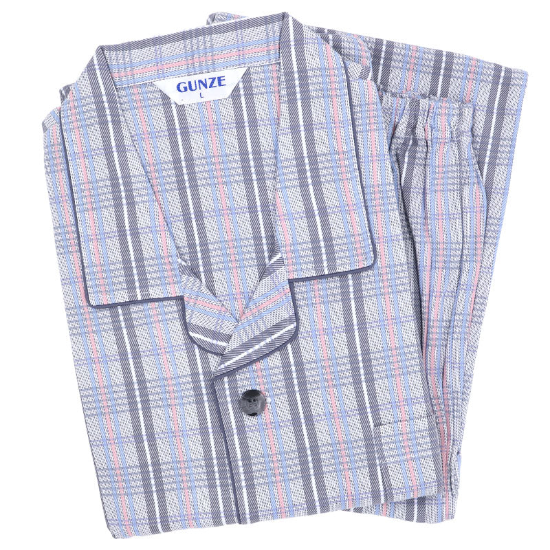 グンゼ パジャマ メンズ 綿100 日本製 S M L LL GUNZE シニア 寝巻 寝間着 部屋着 前開き ホームウェア ルームウェア チェック ストライプ 男性 紳士 敬老の日 ギフト 父の日 (送料無料)