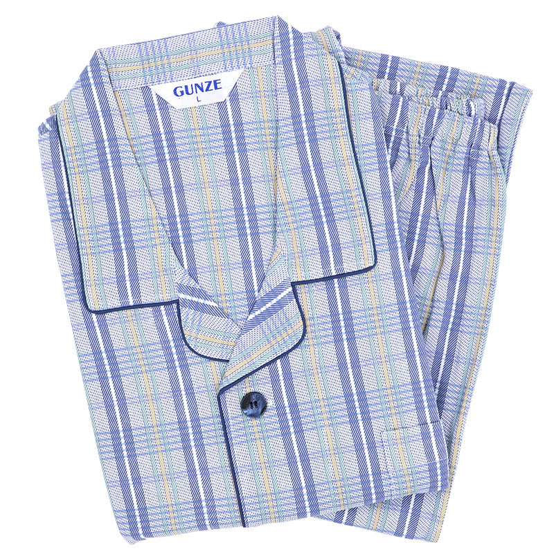 グンゼ パジャマ メンズ 綿100 日本製 S M L LL GUNZE シニア 寝巻 寝間着 部屋着 前開き ホームウェア ルームウェア チェック ストライプ 男性 紳士 敬老の日 ギフト 父の日 (送料無料)