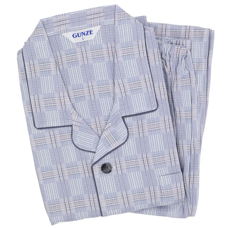 グンゼ パジャマ メンズ 綿100 日本製 S M L LL GUNZE シニア 寝巻 寝間着 部屋着 前開き ホームウェア ルームウェア チェック ストライプ 男性 紳士 敬老の日 ギフト 父の日 (送料無料)