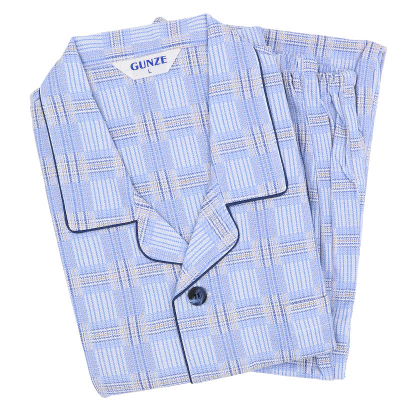 グンゼ パジャマ メンズ 綿100 日本製 S M L LL GUNZE シニア 寝巻 寝間着 部屋着 前開き ホームウェア ルームウェア チェック ストライプ 男性 紳士 敬老の日 ギフト 父の日 (送料無料)