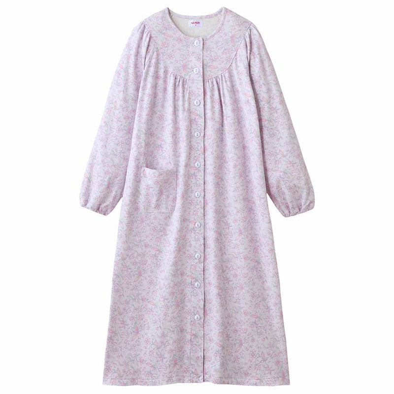 グンゼ ネグリジェ レディース 長袖 綿100％ 前開き スナップボタン S M L LL 介護 ルームウェア パジャマ 婦人 コットン 快適 やわらか 敏感肌 秋 冬 花柄 ホームウェア オールシーズン さらふわ 敬老の日 ギフト 母の日 (送料無料)