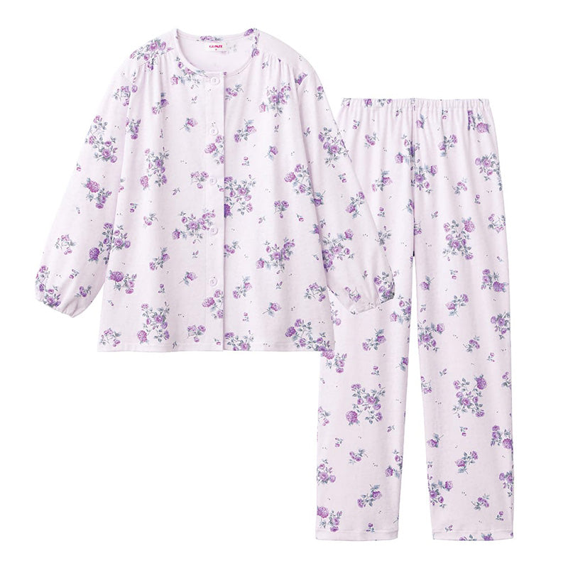 グンゼ パジャマ レディース 綿100 日本製 S M L LL GUNZE ホームウェア ルームウェア コットン cotton 花柄 介護 寝巻 長袖 長ズボン 春 秋 母の日 敬老の日 ギフト プレゼント (送料無料)