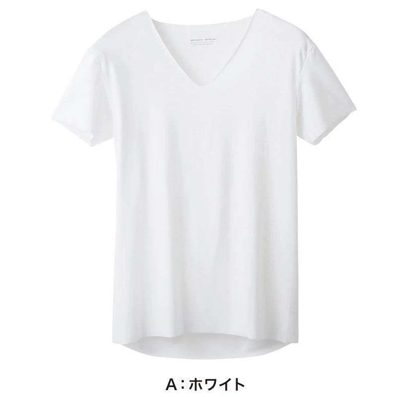 グンゼ ボディワイルド Tシャツ Vネック メンズ 半袖 肌着 M・L (bodywild 下着 ひびきにくい カットオフ インナー 薄い 軽い AIRZ) (在庫限り)