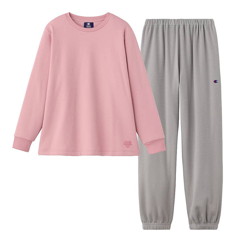 チャンピオン レディース パジャマ 冬 裏ボア フリース もこもこ あったか ルームウェア グンゼ M L 部屋着 長袖 上下セット セットアップ Champion 防寒 暖かい 可愛い シンプル おしゃれ トレーナー風 ふわふわ ナイトウェア ふんわり ギフト プレゼント (送料無料)