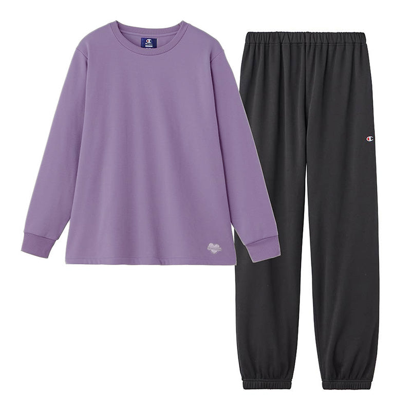 チャンピオン レディース パジャマ 冬 裏ボア フリース もこもこ あったか ルームウェア グンゼ M L 部屋着 長袖 上下セット セットアップ Champion 防寒 暖かい 可愛い シンプル おしゃれ トレーナー風 ふわふわ ナイトウェア ふんわり ギフト プレゼント (送料無料)