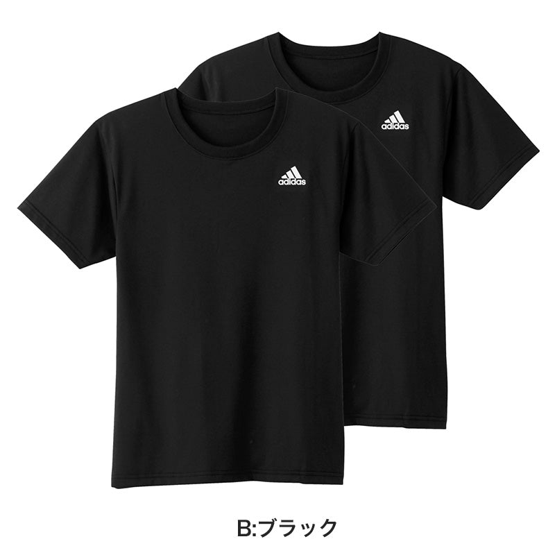 アディダス tシャツ メンズ クルーネック 半袖 インナー 2枚組 M～LL (シャツ 2枚セット 綿混 adidas グンゼ ストレッチ 丸首 速乾 ドライ 白 黒) (在庫限り)