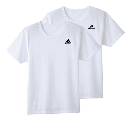アディダス tシャツ メンズ クルーネック 半袖 インナー 2枚組 M～LL (シャツ 2枚セット 綿混 adidas グンゼ ストレッチ 丸首 速乾 ドライ 白 黒) (在庫限り)