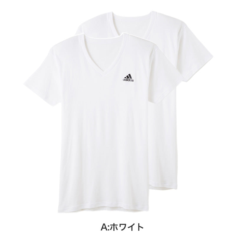 アディダス tシャツ メンズ Vネック 半袖 インナー 2枚組 M～LL (シャツ 2枚セット 綿混 adidas グンゼ ストレッチ v首 速乾 ドライ 白 黒) (在庫限り)