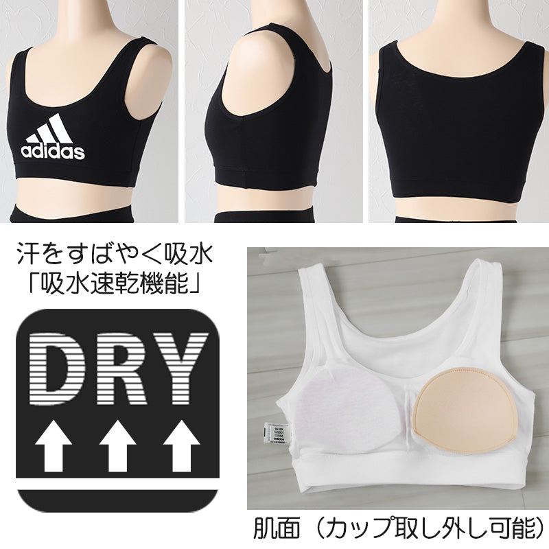 グンゼ アディダス スポーツブラ ハーフトップ 女の子 150～165cm (ジュニアブラ スポブラ adidas 小学生 中学生 スクールインナー  肌着 カップ付きインナー ブラ かぶりイプ ファーストブラ 150 160 165)