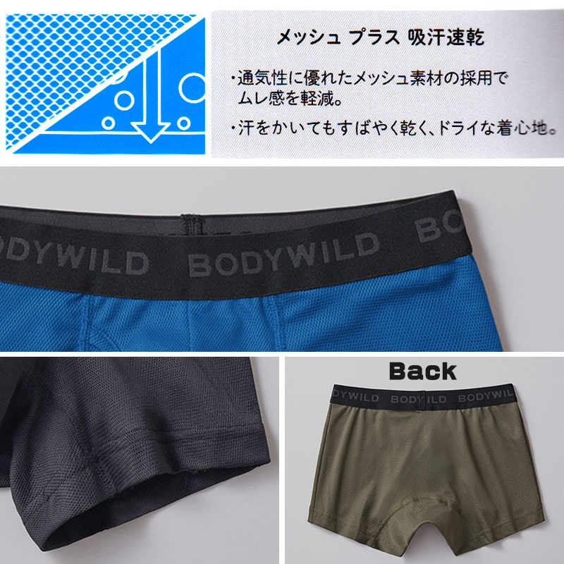 グンゼ ボディワイルド ボクサパンツー メッシュ 前あき M～LL bodywild ボクサーブリーフ 下着 インナー 男性 夏 吸汗速乾 シンプル 通気性 ムレ防止 速乾 ドライ 汗吸収 プレゼント ギフト 父の日