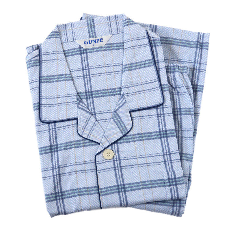 グンゼ パジャマ メンズ 長袖 綿100 S～LL 春夏 薄手 長ズボン 男性 gunze 介護 介護用パジャマ 寝巻 寝間着 部屋着 前開き ホームウェア ルームウェア シニア セットアップ 大きいサイズ チェック 敬老の日 プレゼント ギフト 父の日 (送料無料) (在庫限り)