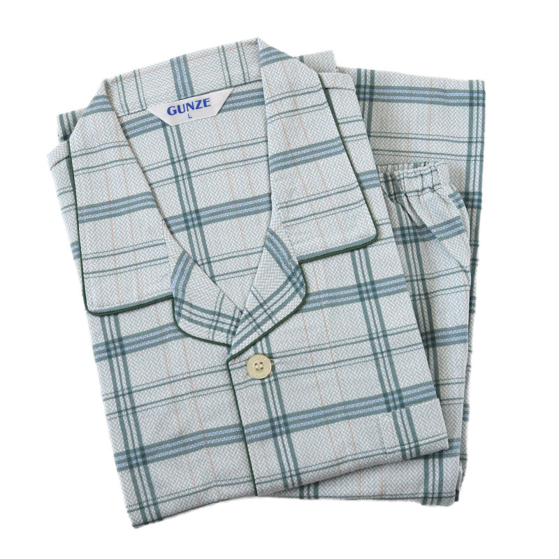 グンゼ パジャマ メンズ 長袖 綿100 S～LL 春夏 薄手 長ズボン 男性 gunze 介護 介護用パジャマ 寝巻 寝間着 部屋着 前開き ホームウェア ルームウェア シニア セットアップ 大きいサイズ チェック 敬老の日 プレゼント ギフト 父の日 (送料無料) (在庫限り)