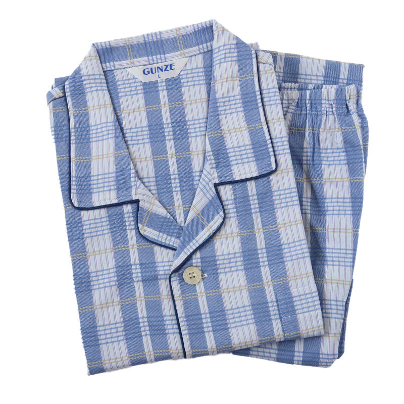 グンゼ パジャマ メンズ 長袖 綿100 S～LL 春夏 薄手 長ズボン 男性 gunze 介護 介護用パジャマ 寝巻 寝間着 部屋着 前開き ホームウェア ルームウェア シニア セットアップ 大きいサイズ チェック 敬老の日 プレゼント ギフト 父の日 (送料無料) (在庫限り)