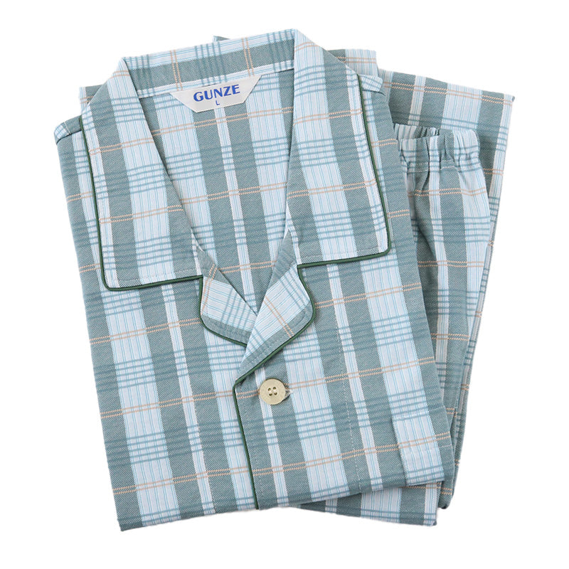 グンゼ パジャマ メンズ 長袖 綿100 S～LL 春夏 薄手 長ズボン 男性 gunze 介護 介護用パジャマ 寝巻 寝間着 部屋着 前開き ホームウェア ルームウェア シニア セットアップ 大きいサイズ チェック 敬老の日 プレゼント ギフト 父の日 (送料無料) (在庫限り)