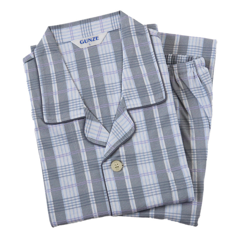 グンゼ パジャマ メンズ 長袖 綿100 S～LL 春夏 薄手 長ズボン 男性 gunze 介護 介護用パジャマ 寝巻 寝間着 部屋着 前開き ホームウェア ルームウェア シニア セットアップ 大きいサイズ チェック 敬老の日 プレゼント ギフト 父の日 (送料無料) (在庫限り)