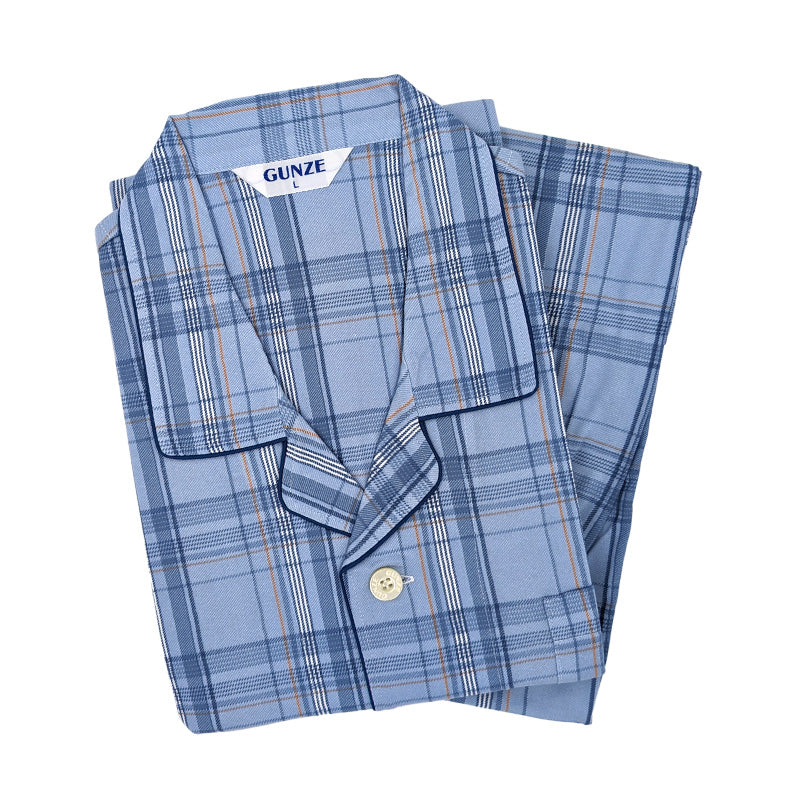 グンゼ パジャマ メンズ 長袖 綿100 S～LL 春夏 薄手 長ズボン 男性 gunze 介護 介護用パジャマ 寝巻 寝間着 部屋着 前開き ホームウェア ルームウェア シニア セットアップ 大きいサイズ チェック 敬老の日 プレゼント ギフト 父の日 (送料無料) (在庫限り)