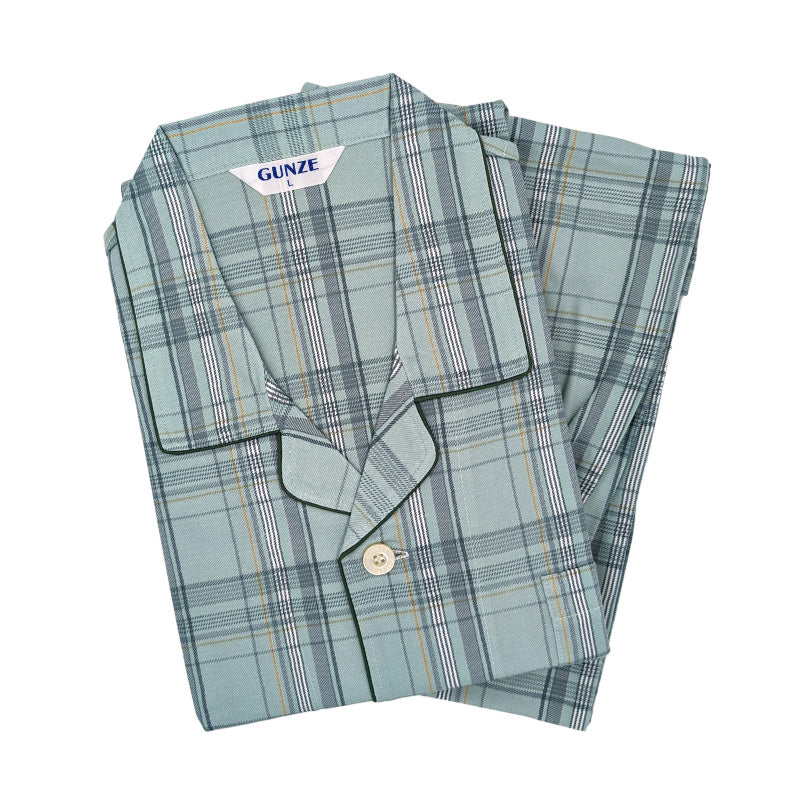グンゼ パジャマ メンズ 長袖 綿100 S～LL 春夏 薄手 長ズボン 男性 gunze 介護 介護用パジャマ 寝巻 寝間着 部屋着 前開き ホームウェア ルームウェア シニア セットアップ 大きいサイズ チェック 敬老の日 プレゼント ギフト 父の日 (送料無料) (在庫限り)