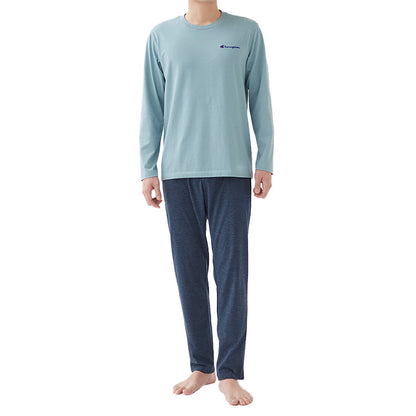 チャンピオン メンズ 長袖 パジャマ 上下セット シンプル M L LL 3L Champion 春夏 秋 薄手 部屋着 ホームウェア ルームウェア セットアップ ロゴ入り ロゴ 父の日 (送料無料) (在庫限り)