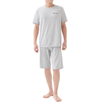 チャンピオン パジャマ 半袖 半ズボン メンズ 上下セット M～LL Champion 春 夏 部屋着 ホームウェア ルームウェア セットアップ ロゴ入り ロゴ 夏物 上下色違い 父の日 (送料無料)