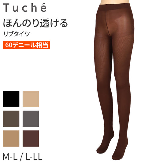 トゥシェ リブタイツ カラータイツ 60デニール相当 レディース リブ 無地 タイツ グンゼ M-L L-LL 60D相当 脚長 美脚 オールシーズン 脚見せ きれいめ コーデ リブなし 流行色 トレンドカラー 防臭 静電気防止 快適 寒さ対策 