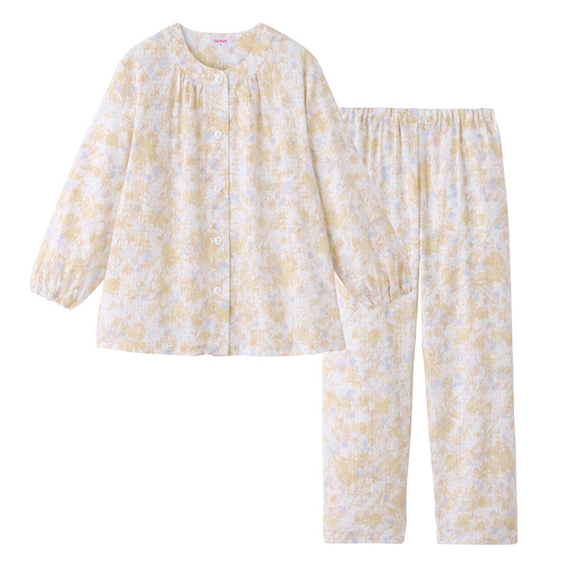 グンゼ パジャマ レディース 綿100 長袖 春夏 薄手 S M L LL 3L 女性 大きいサイズ 長ズボン 涼しい 吸汗速乾 夏用 花柄 プレゼント ギフト 母の日 敬老の日 GUNZE coolmagic (送料無料) (在庫限り)