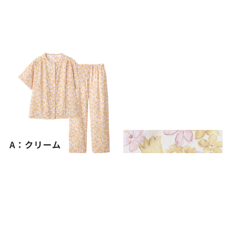 グンゼ パジャマ レディース 半袖 綿100 クールマジック 夏用 春 S M L LL 3L 大きいサイズ 薄手 涼しい GUNZE 長ズボン 吸汗速乾 花柄 プレゼント ギフト 母の日 敬老の日 (送料無料)