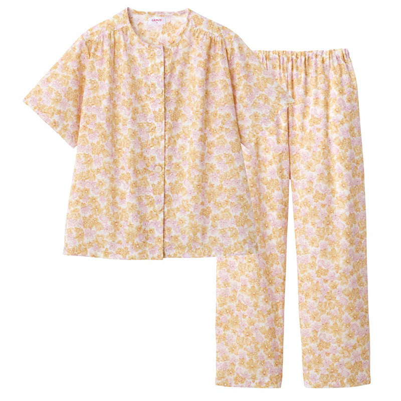 グンゼ パジャマ レディース 半袖 綿100 クールマジック 夏用 春 S M L LL 3L 大きいサイズ 薄手 涼しい GUNZE 長ズボン 吸汗速乾 花柄 プレゼント ギフト 母の日 敬老の日 (送料無料)
