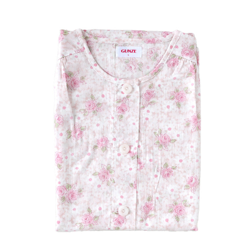 グンゼ パジャマ レディース 7分袖 綿100 春夏 夏用 S～LL GUNZE 薄手 涼しい 七分袖 長ズボン 吸汗速乾 花柄 プレゼント ギフト 母の日 敬老の日 S M L LL (送料無料) (在庫限り)