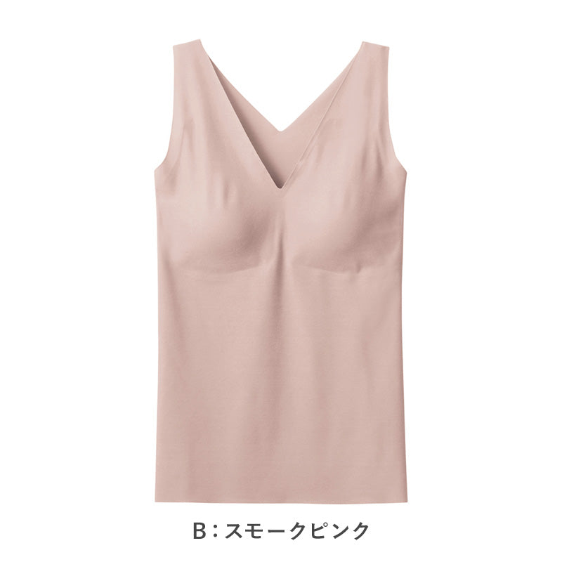 ブラトップ タンクトップ パッド入り ブラタンク キレイラボ M L LL グンゼ 縫い目なし オーガニックコットン 綿 カットオフ 楽 らく 美しい きれい レディース ストレスフリー グレー ピンク ベージュ